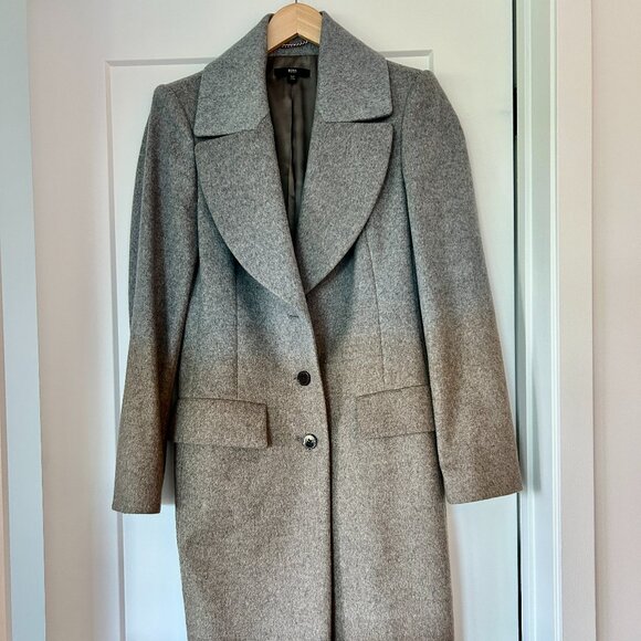 Grey Ombré Wool-Blend Coat w/ Oversized Shawl Collar, Midi Length - Picture 2 of 8